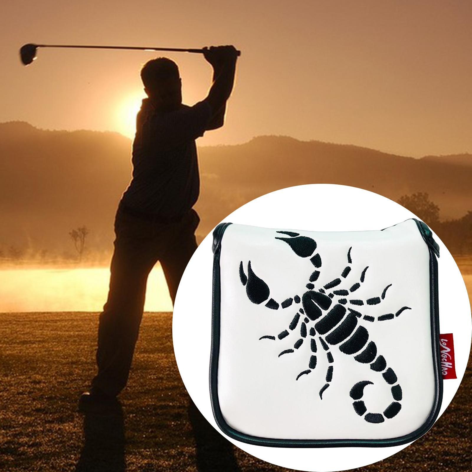 2xUniversal Golf Mallet Putter Cover Square Headcover Magnetic Closure Guard Scorpion White
