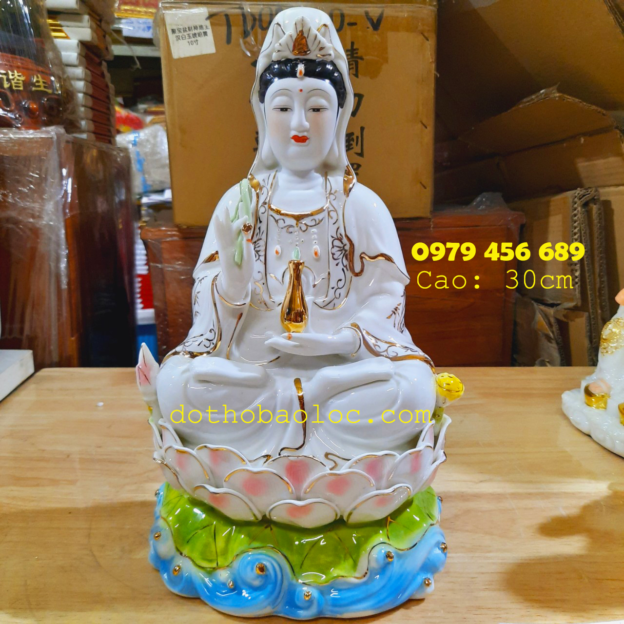 Tượng Quan Âm men sứ cao cấp Cao 30cm