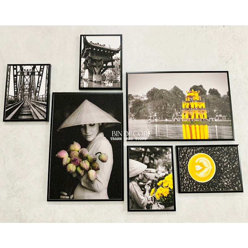 (ẢNH THẬT) TRANH TREO TƯỜNG 6 TẤM HÀ NỘI XƯA TRANH TRANG TRÍ QUÁN