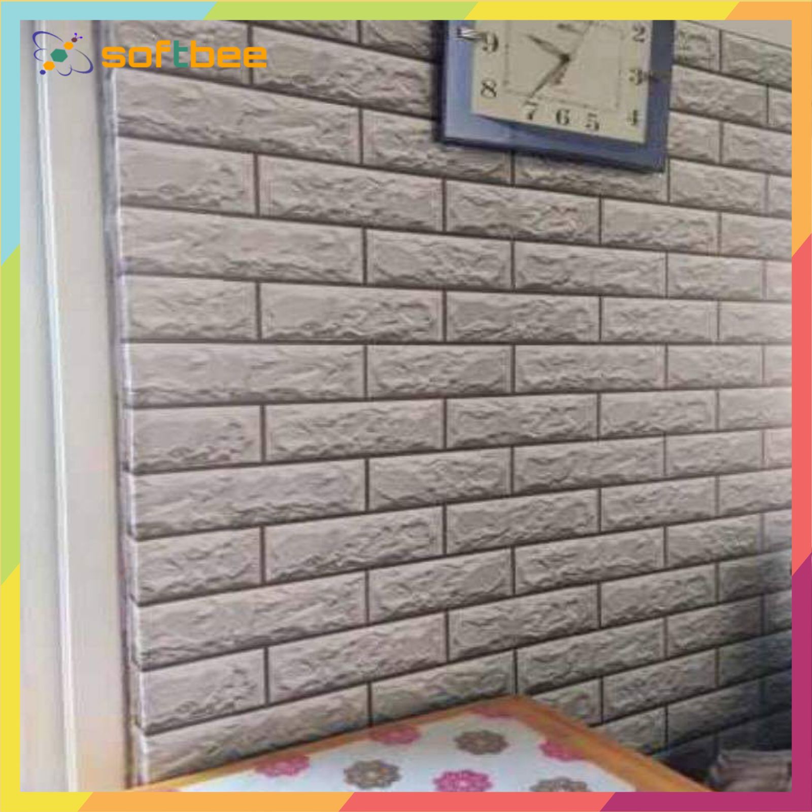 10m giấy dán tường có keo sẵn in hình gạch thẻ trắng, kích thước 0.45m x 10m / cuộn