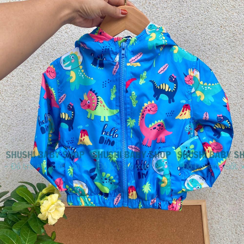 Áo khoác gió bé trai 2 lớp khủng long xanh,áo khoác gió 2 lớp túi ếch cao cấp hàng Việt Nam thiết kế