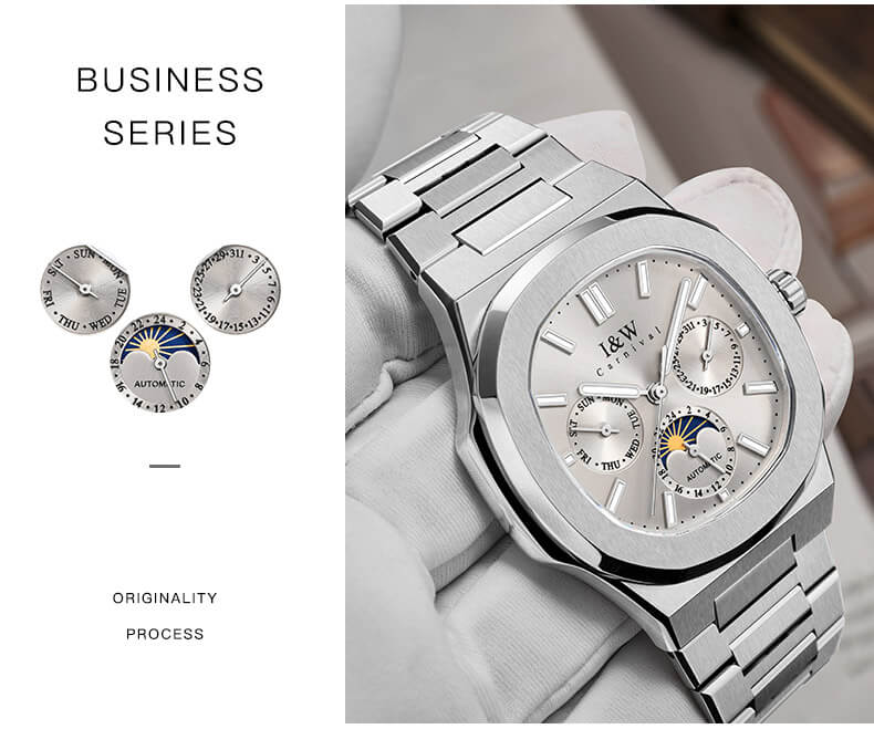 Đồng hồ nam chính hãng I&W CARNIVAL 55886G-3 mặt xám size mặt 42mm,kính sapphire ,chống nước 50m,dây thép không gỉ