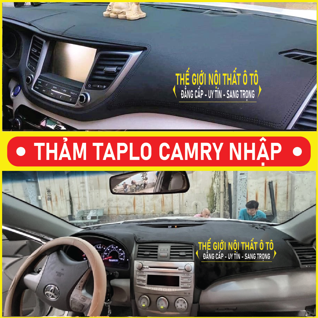 Thảm taplo Toyota Camry Nhập 2008 2009 2010 2011 2012 2013 2014 da cacbon, da vân gỗ, nhung cu· 3 lớp dày 1cm chống nắng cao cấp