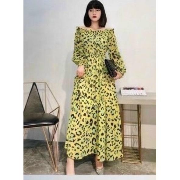 Đầm maxi bẹt vai họa tiết nhập cao cấp
