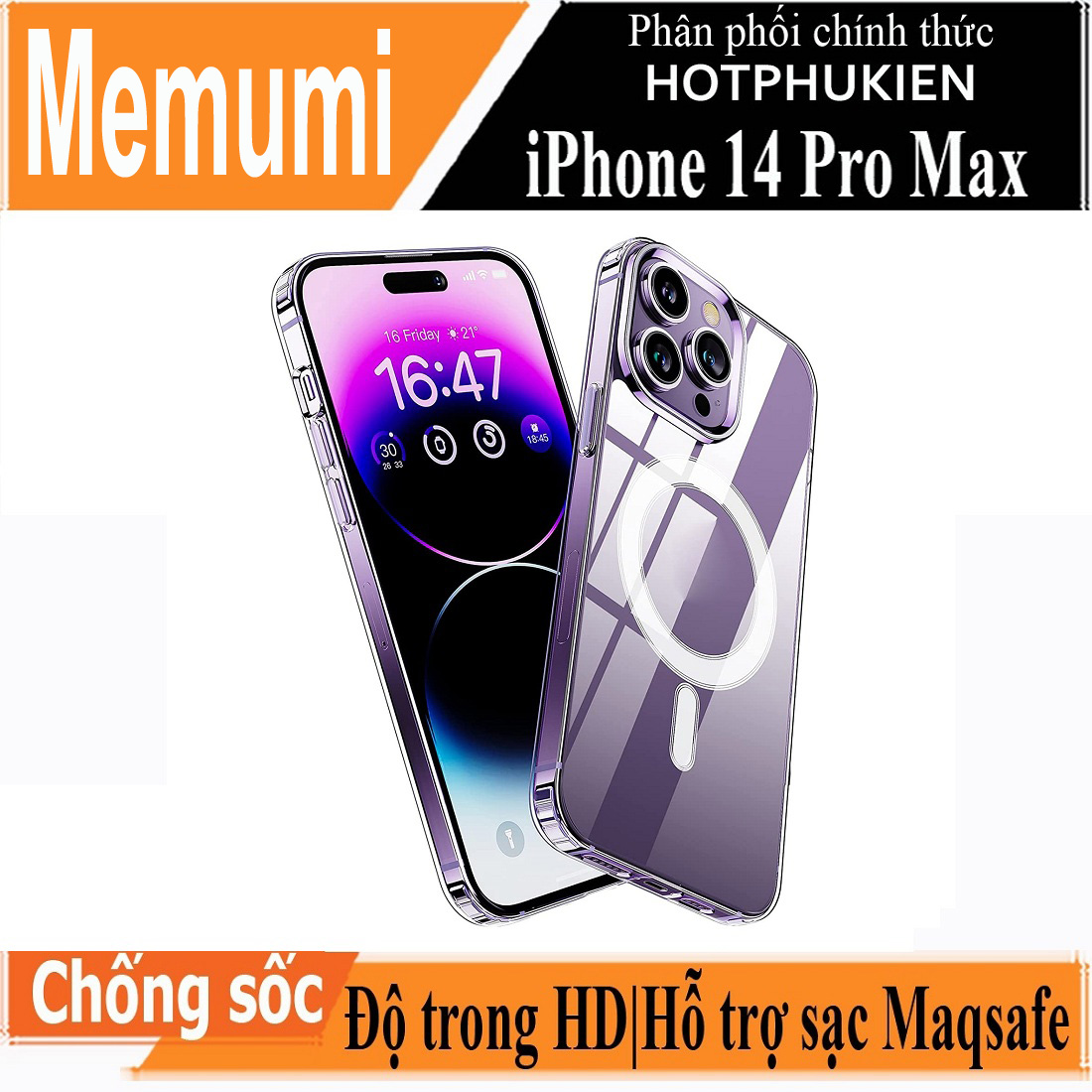 Ốp lưng chống sốc trong suốt hỗ trợ sạc Maqsafe cho iPhone 14 Pro Max  hiệu Memumi Maqsafe Magetic Case siêu mỏng 1.5mm, độ trong tuyệt đối, chống trầy xước, chống ố vàng, tản nhiệt tốt - hàng nhập khẩu