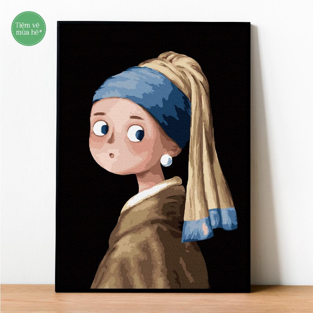 Tranh tô màu theo số Chibi Girl with a pearl earring đã căng khung 40x50cm