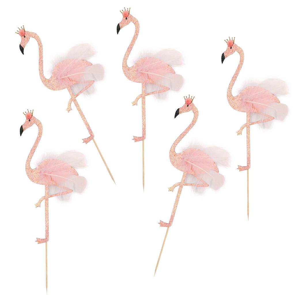 5 Pieces Glitter Tropical Flamingo Cake Toppers Baby Shower Party Decoration