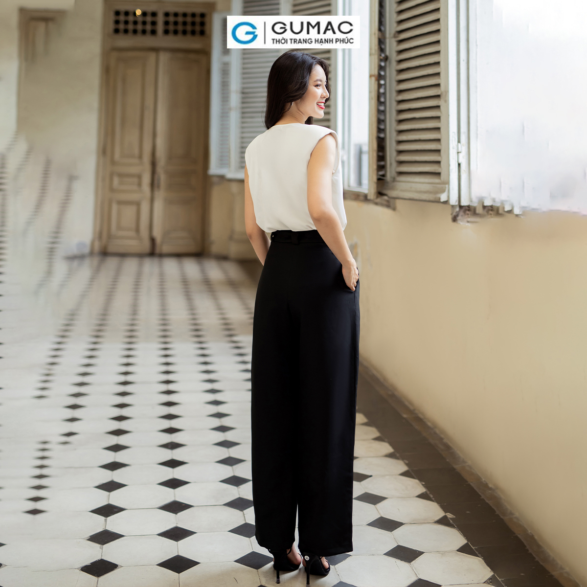 Quần tây nữ ống rộng xếp ly tôn dáng thanh lịch công sở thời trang GUMAC QD07004