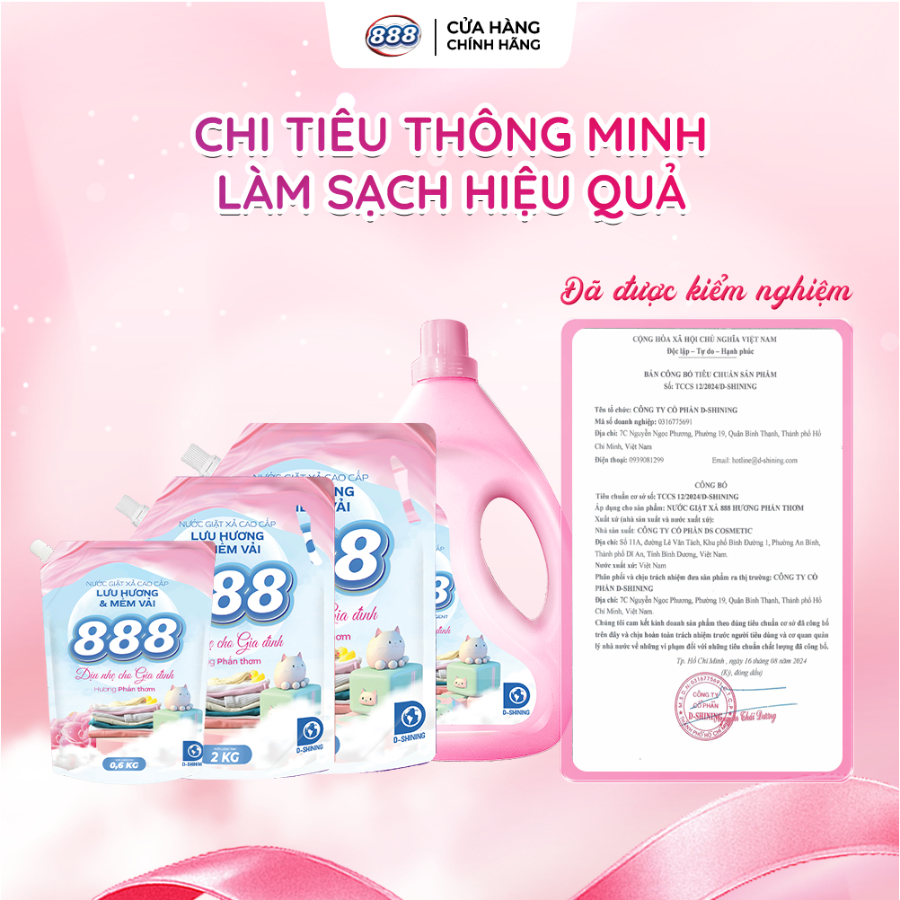 Combo 2 Túi Nước Giặt Xả 888 Hương Phấn Thơm Cao Cấp 3.2kg/túi