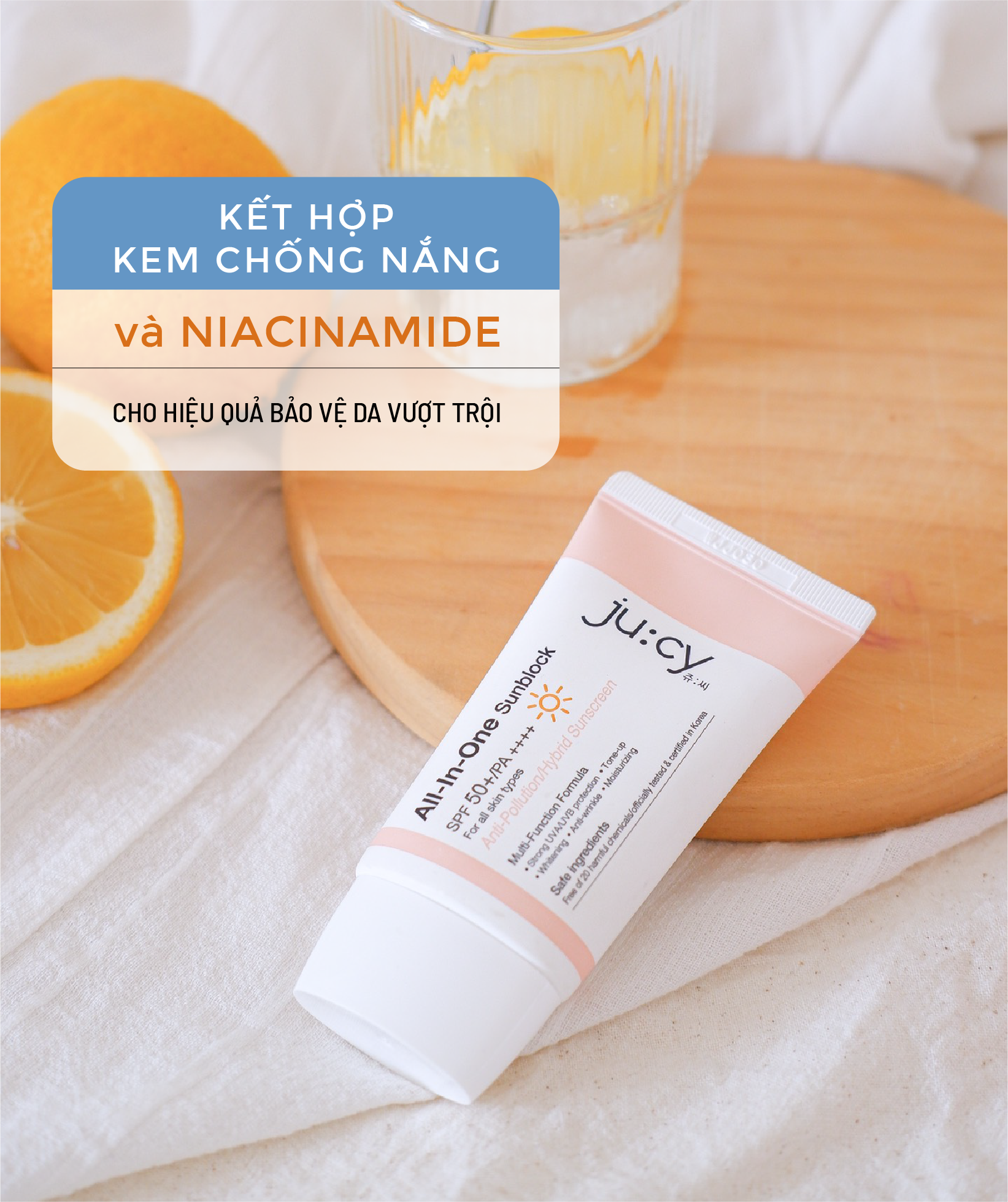 Combo kem chống nắng nâng tone và kem dưỡng trắng da Jucy