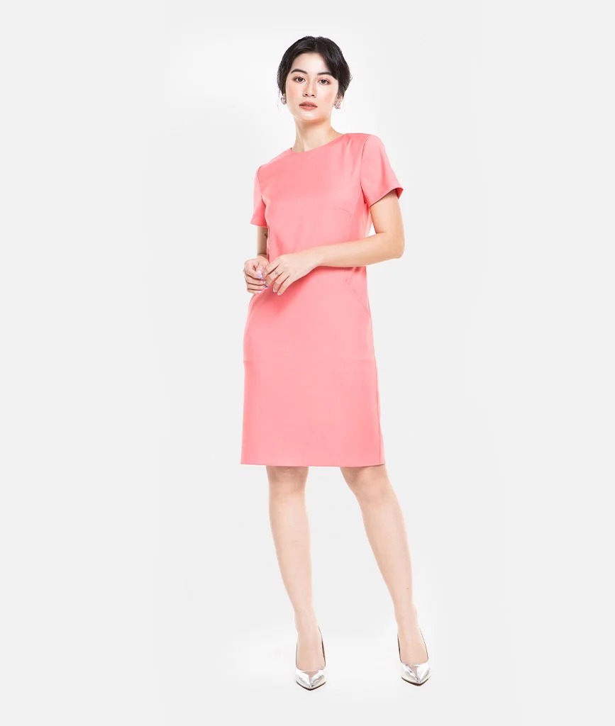 HNOSS Đầm ngắn tay diễu chỉ 80% Polyester 20% Coton CMS12101052