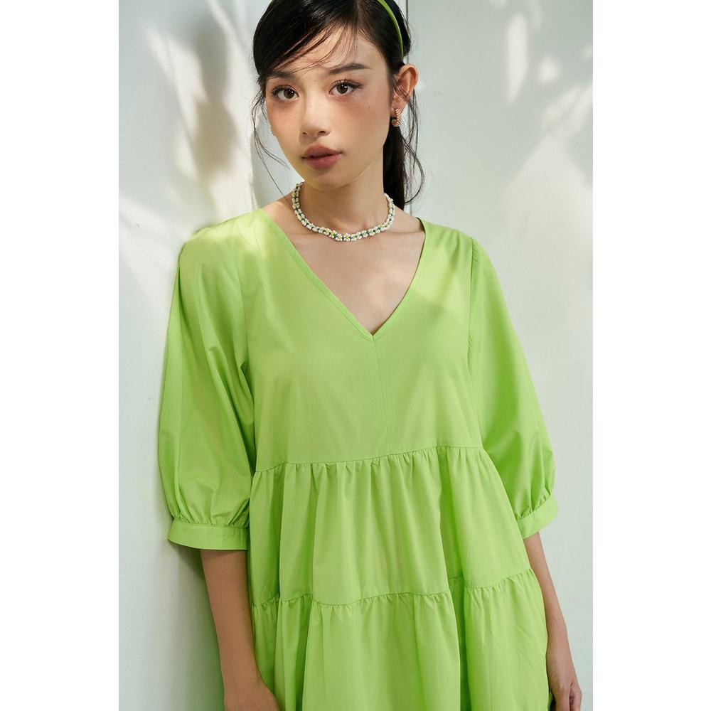 DOTTIE - Đầm dài tay phồng cổ V nữ xanh lá D0385