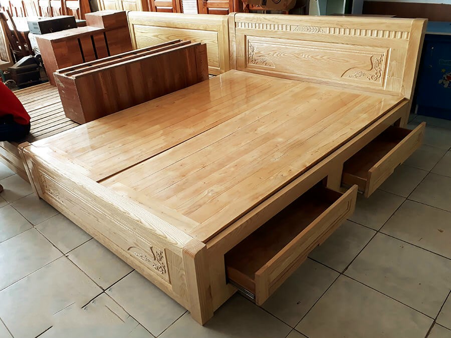 Giường Juno Sofa gỗ Miền Bắc 1m6 hoặc 1m8 vạt liền có hộc