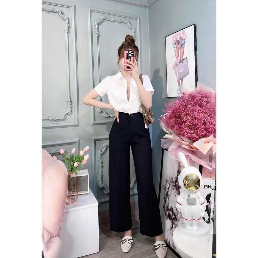 Quần ống rộng nữ lưng cao ống suông dài 100cm công sở đẹp cao cấp HIJUNE QT03