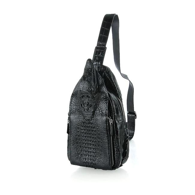 Túi đeo trước nam da cá sấu Huy Hoàng đầu cá sấu màu đen HC6289