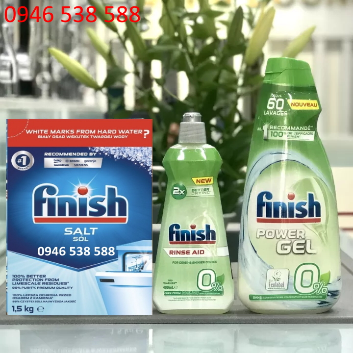 Combo: Gel 1.5L + Muối 1.5kg + Nước làm bóng 1150ml + Vệ sinh máy 250ml