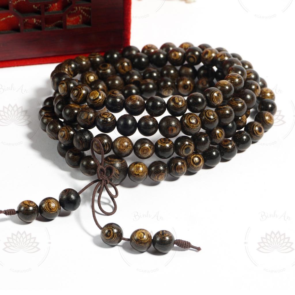 Vòng Tay Trầm Hương 108 Hạt Trầm Sánh Chìm Việt - Chuỗi Tràng Hạt - Vòng Phong Thủy- 6 7 8 mm -