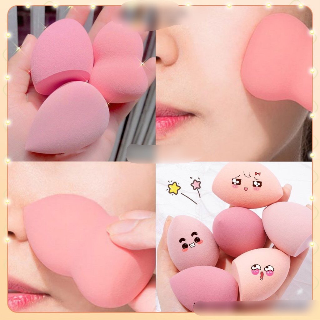 Bộ 4 bông phấn trang điểm hình quả trứng lớn , dụng cụ trang điểm hình quả dâu tây, chanh, lê đẹp và cute