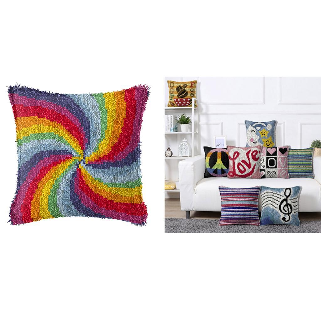 Latch Hook Kit DIY Cushion Cover Rug Carpet Making Embroidery Kit Rainbow