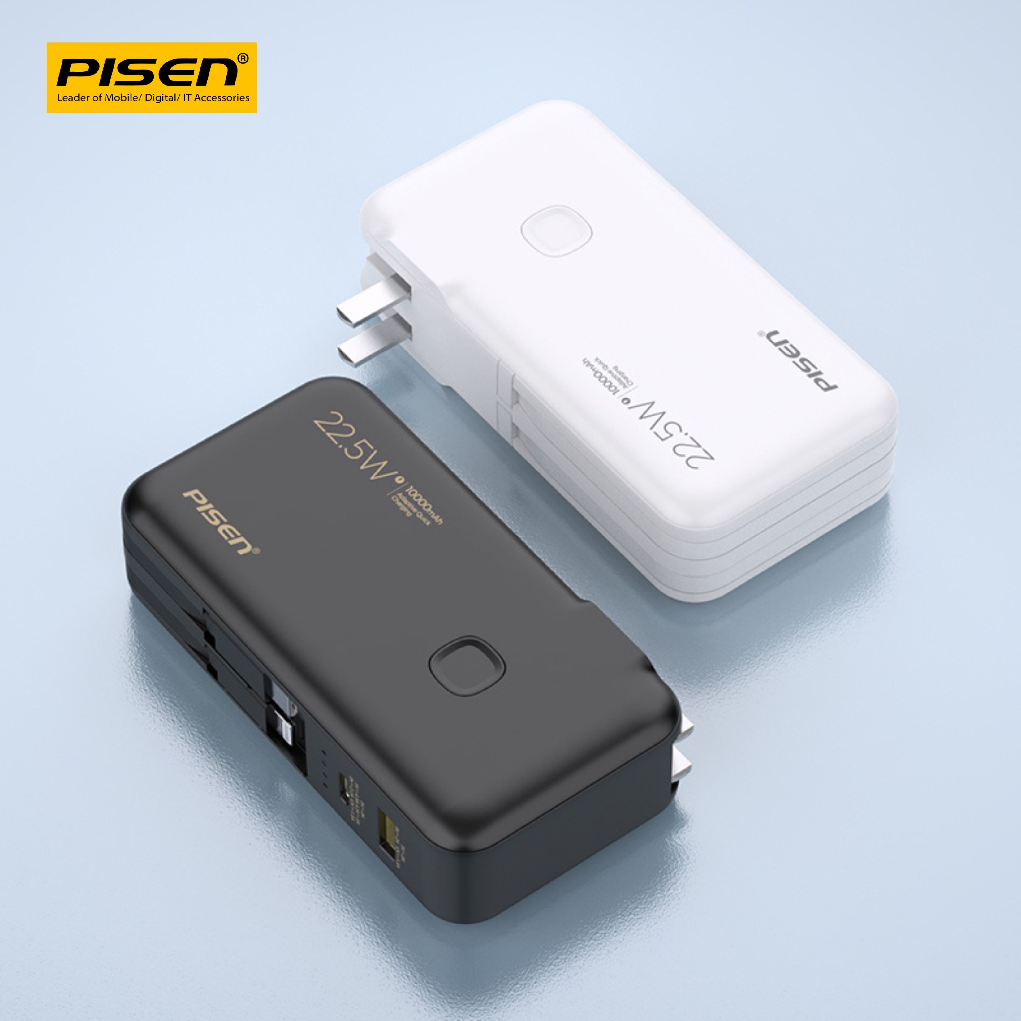 Sạc dự phòng 2 trong 1 có chân cắm, kèm dây cắm Type-C & Light ning - PISEN QUICK High Power Box 1000 - Hàng chính hãng