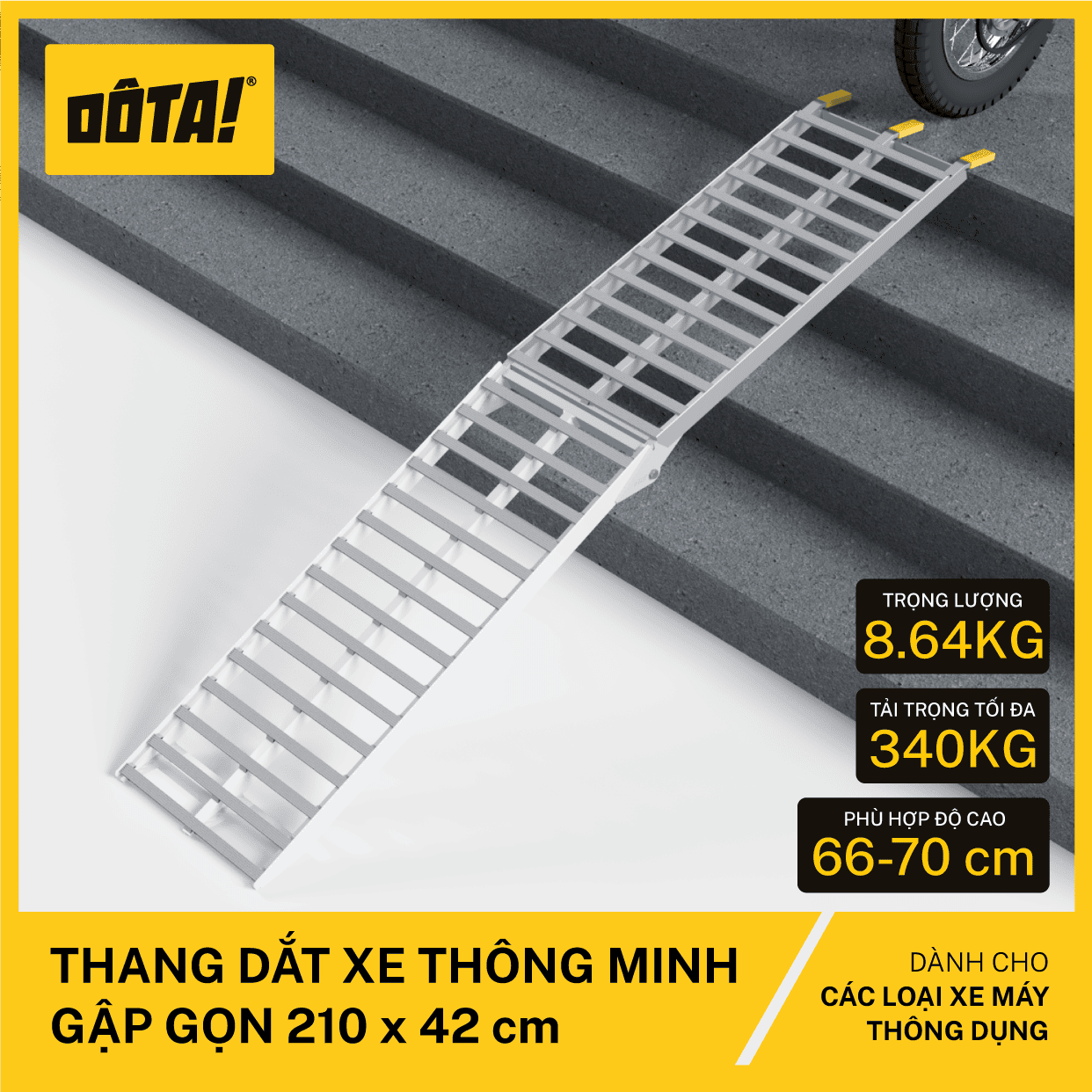 DÔTA Thang Dắt Xe Máy Thông Minh Gập gọn (cho thềm cao từ 26 đến 75 cm)