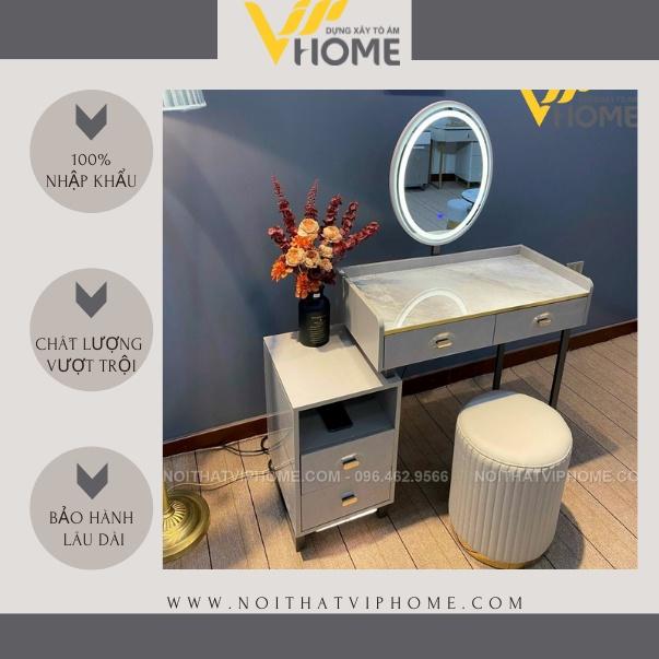 Bàn trang điểm, bàn phấn kèm gương tích hợp đèn LED kèm nút cảm ứng thông minh và ngăn kéo để đồ tện lợi BTD-00003