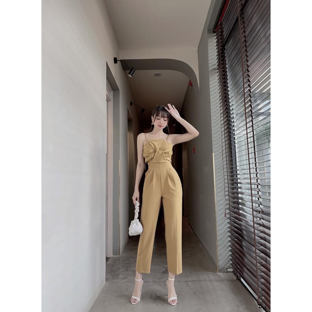 Jumpsuit đồ bay chéo nơ ngực, form chuẩn sang trọng