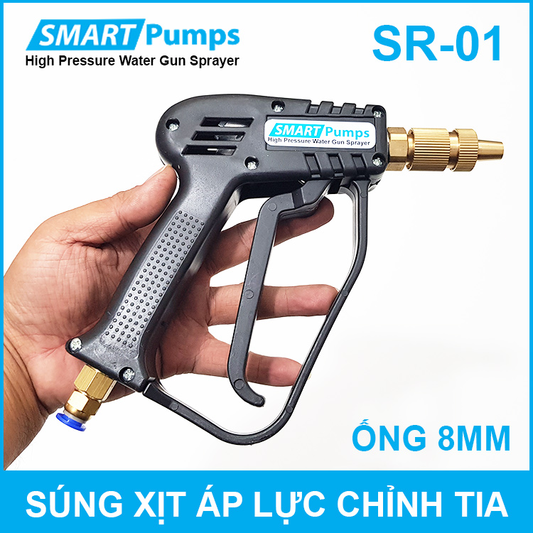 Súng xịt áp lực rửa xe vệ sinh máy lạnh tưới cây có chỉnh tia ống 8mm Smartpumps