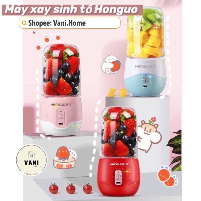 Máy xay sinh tố cầm tay mini HONGUO 6 lưỡi cực mạnh - Máy xay sinh tố mini sạc pin 300ml ép trái cây hoa quả