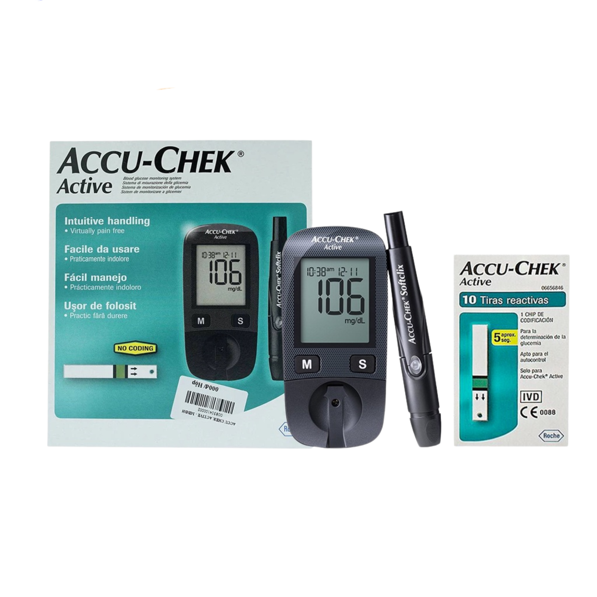 [TRỌN BỘ] Máy đo đường huyết Accu-Chek Active, Bao gồm kim và bút chích máu, TẶNG 10 que thử, Bảo hành TRỌN ĐỜI 1 ĐỔI 1