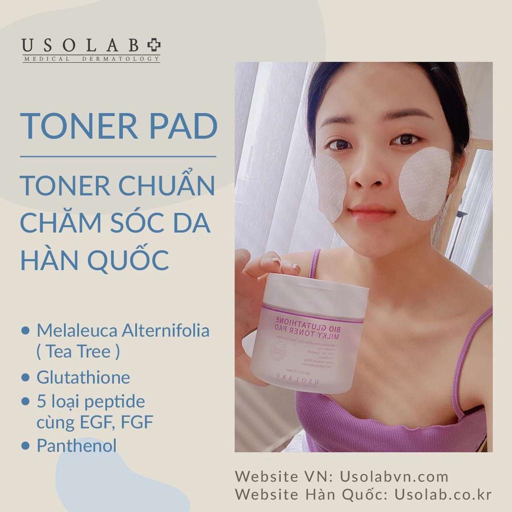 Toner Pad trắng da, thu nhỏ lỗ chân lông Usolab Bio Glutathione MilkyToner Pad 200ml 70 Miếng