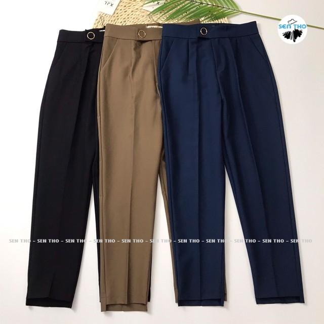 Quần Baggy Nữ Đai Tròn Ống Lệch, Có Cúc Bấm, Quần Công Sở Form Dáng Chuẩn, Chất Vải Cao Cấp