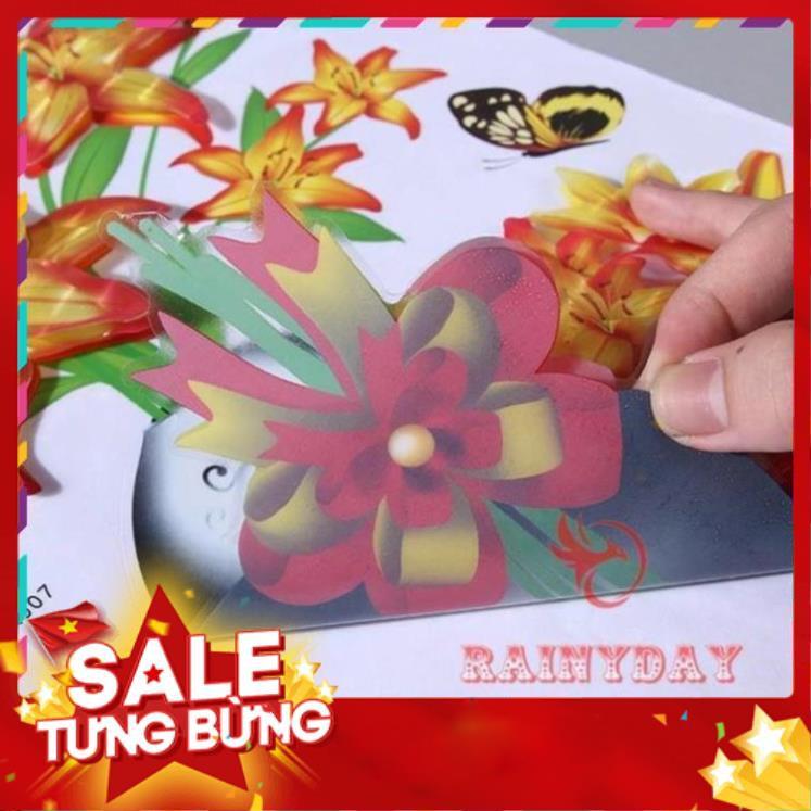 Tranh dán tường 3D treo phòng khách, phòng ngủ trang trí đẹp hình bình lọ hoa hồng/sen/trà/đào .