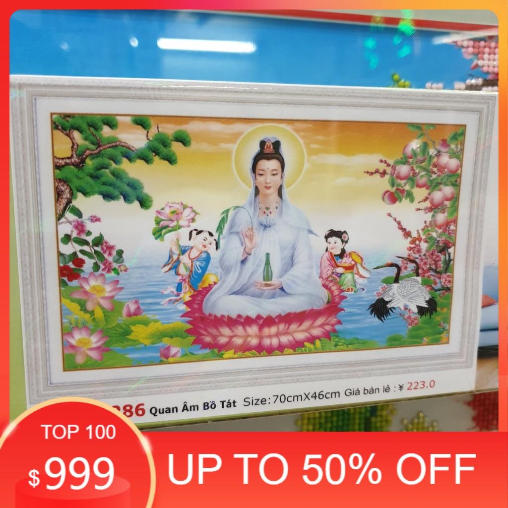 Tranh Đính Đá QUAN ÂM BỒ TÁT (ĐÁ ABC CAO CẤP). Kích Thước: 70cm x 46cm