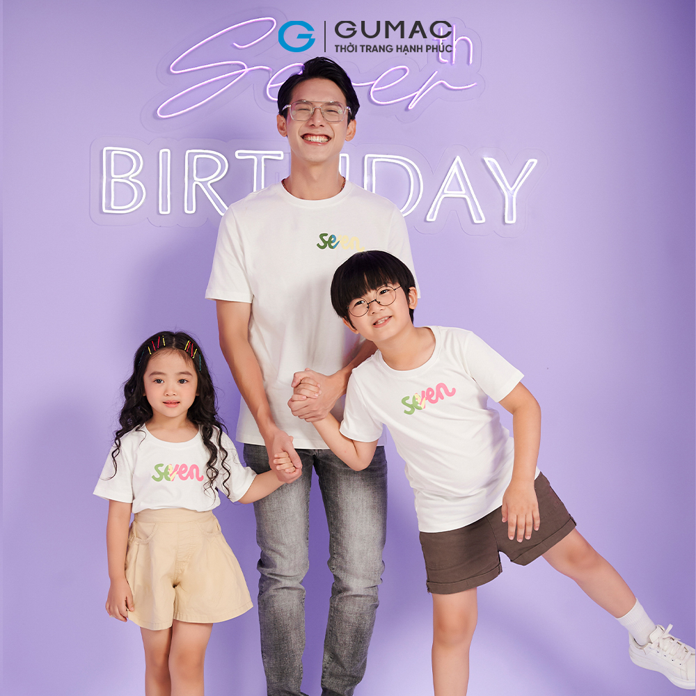 Áo thun bé GÁI GUMAC ATKC08089 cổ tròn in chữ seven