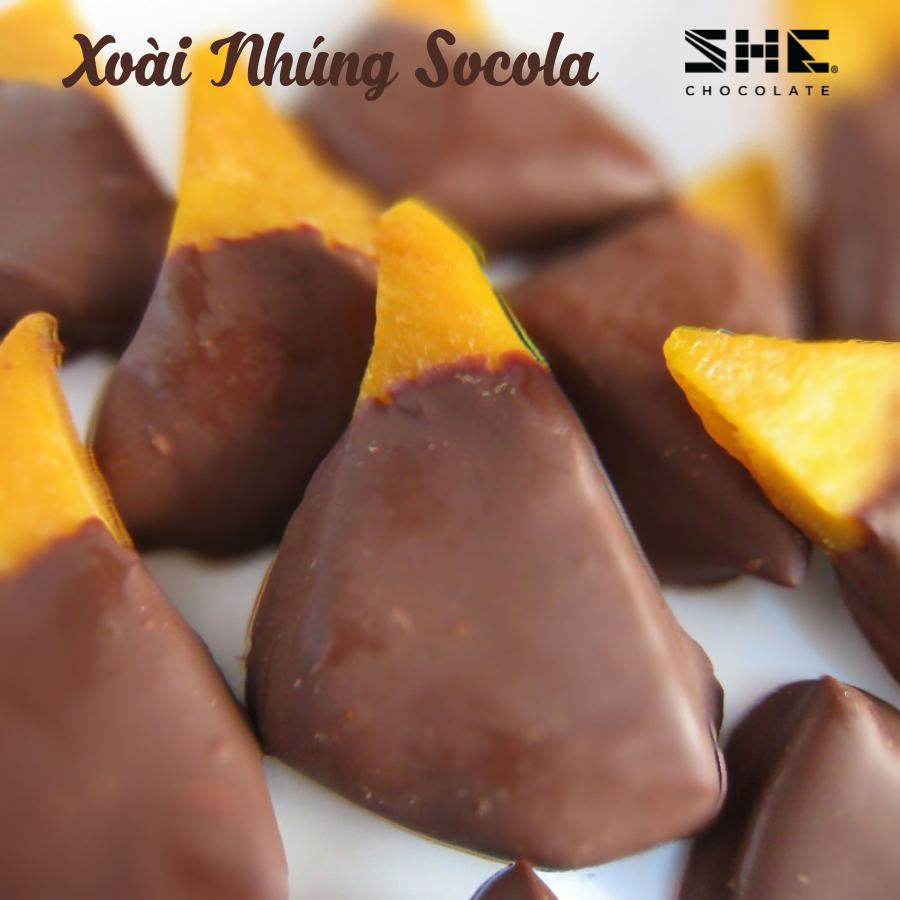 Xoài nhúng Socola - Túi 50g - SHE Chocolate - Bổ sung năng lượng, đa dạng vị giác. Quà tặng sức khỏe, quà tặng người thân, dịp lễ, thích hợp ăn vặt