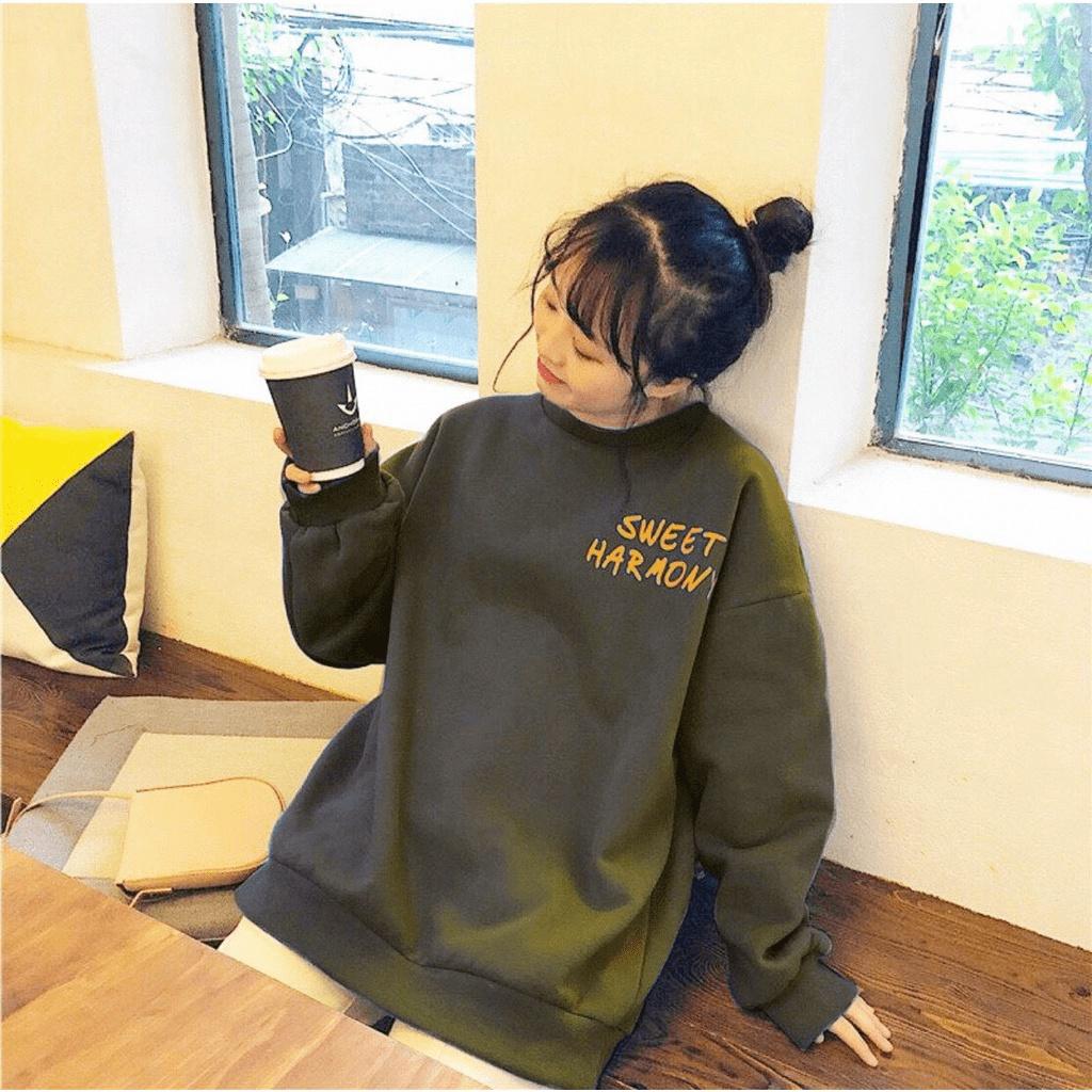 Áo hoodies cổ tròn phong cách hàn -trung