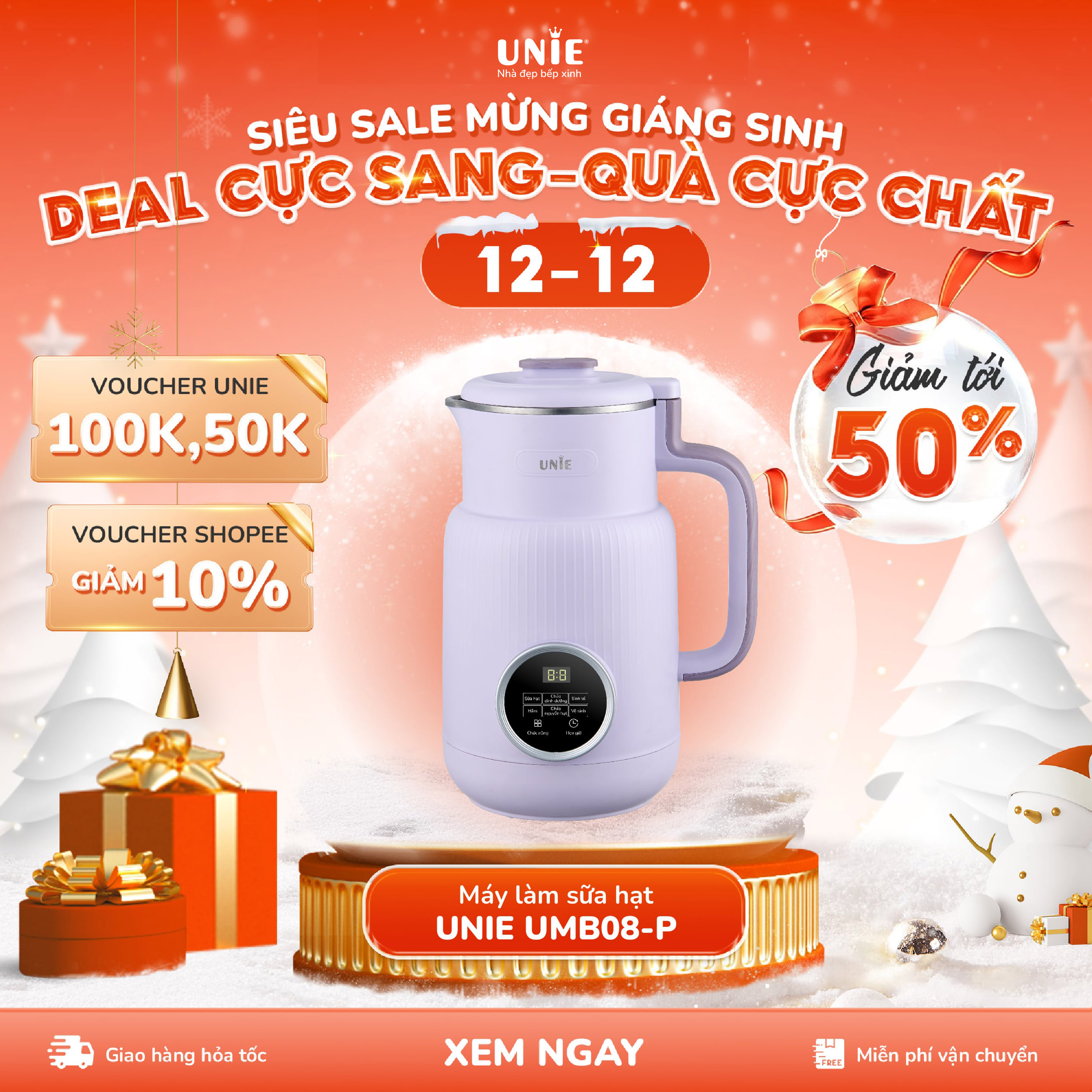 Máy Làm Sữa Hạt Unie Chính Hãng Umb08, Umb08 Pro Công Suất 600W, Máy Sữa Hạt Dung Tích 600Ml, 5 Chức Năng Xay Nấu Tiện Lợi, Xay Nhuyễn Mịn Mọi Thực Phẩm, Vệ Sinh Dễ Dàng, Chất Liệu An Toàn Sức Khỏe - Umb08 Pro Nắp Inox