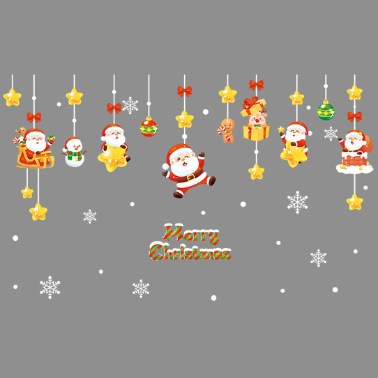 Decal trang trí Noel - Rèm dây ông già Noel và ngôi sao