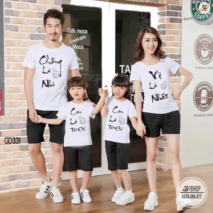 Đồng phục gia đình 3/4/5 người giá rẻ Mẫu áo gia đình độc đáo ý nghĩa Thun cotton dày dặn GD331T | SG