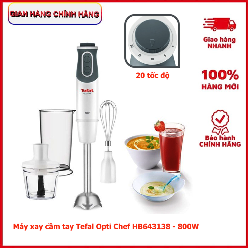 Máy xay sinh tố cầm tay Tefal Opti Chef HB643138 - 800W - 20 tốc độ - Hàng chính hãng