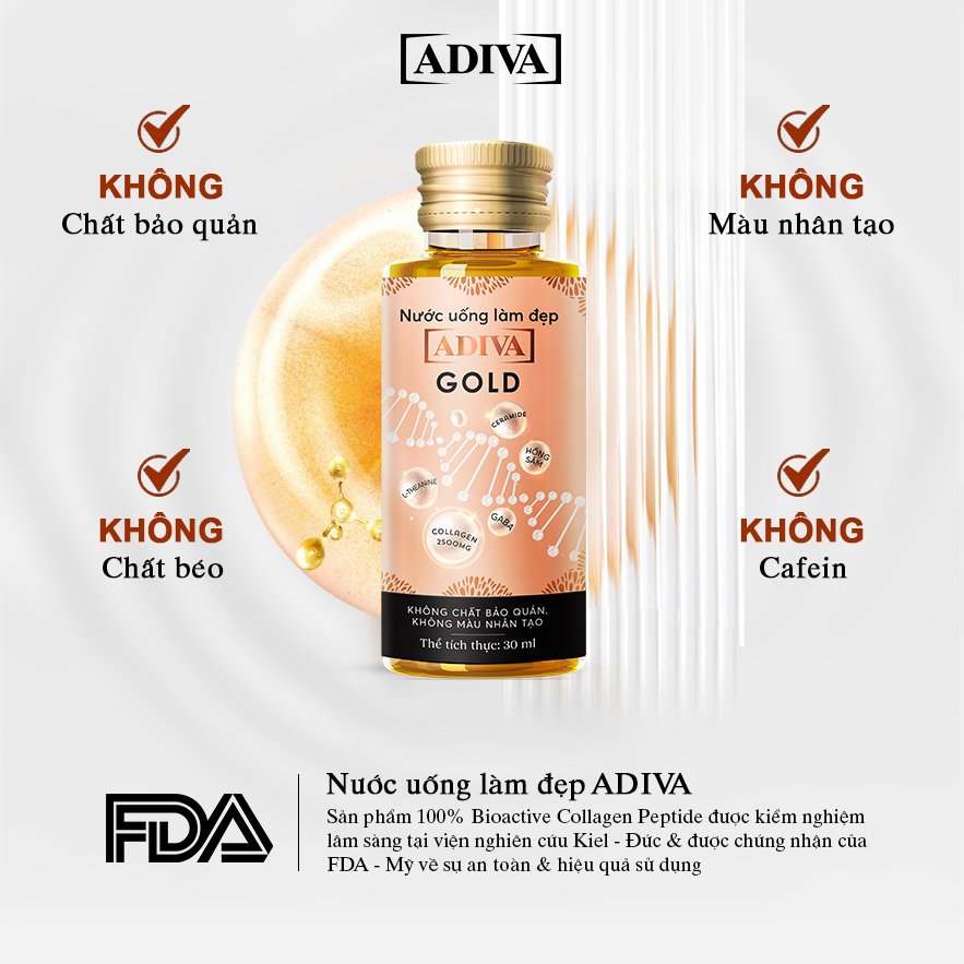 Combo 4 Hộp Nước Uống Làm Đẹp Collagen ADIVA Gold (14 Chai/Hộp)- Giúp Làn Da Căng Mịn, Giảm Nếp Nhăn Và Chống Lão Hóa