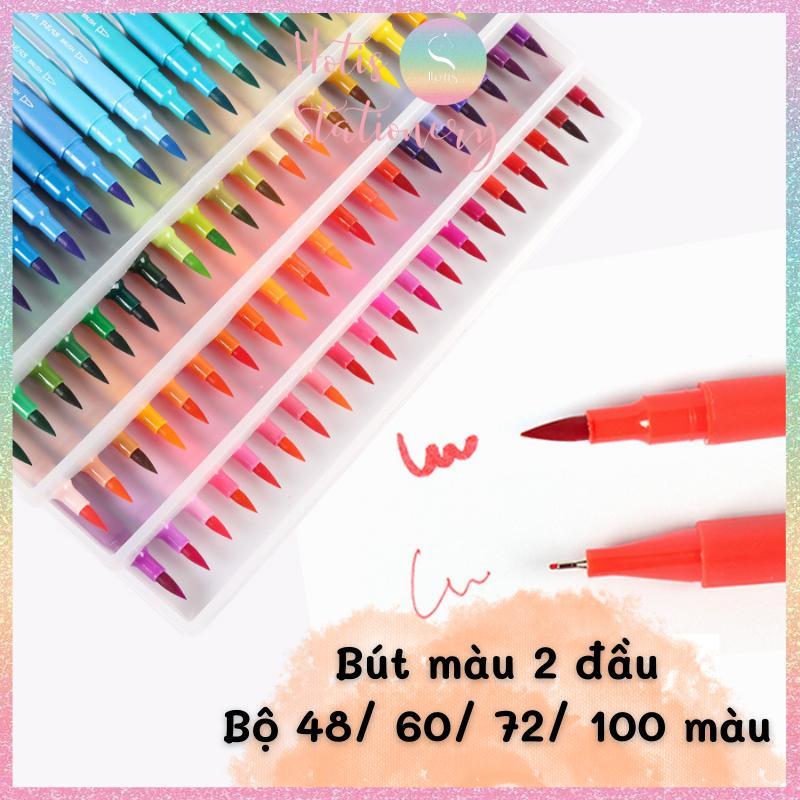 Bút lông hai đầu nắp trong, tô màu vẽ tranh gốc nước Dual tip brush pen - Bộ 48/60/72/100 màu