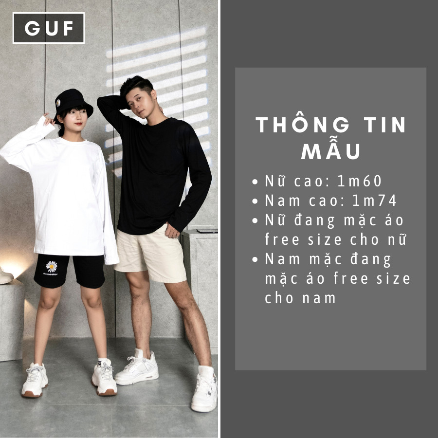 Áo Thun Tay Dài Nam Nữ Form Rộng Cổ Tròn, Màu Đen Trắng Chất Phông Cao Cấp Basic Unisex GUF