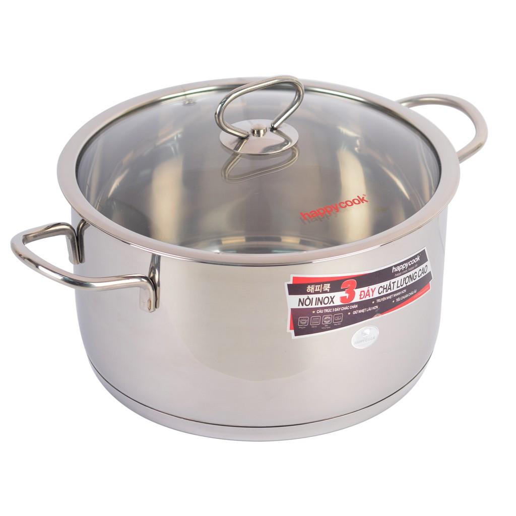 Nồi Inox Cao Cấp 3 Đáy Nắp Kiếng Happy Cook Delux 16cm N16-DLGP