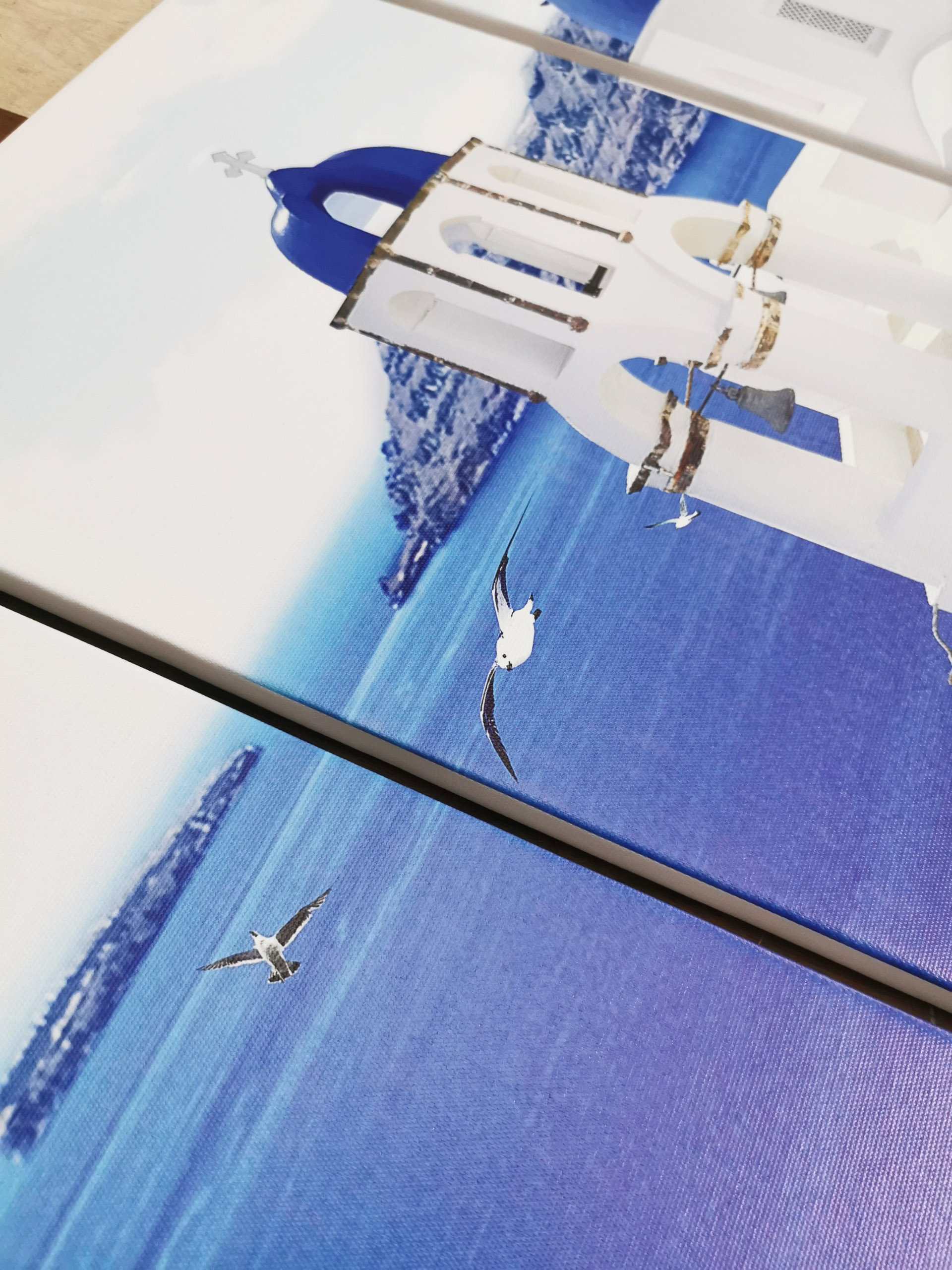 Bộ 3 tranh treo tường trên nền canvas cảnh biển Santorini Hy Lạp tuyệt đẹp trang trí phòng khách nhiều kích cỡ