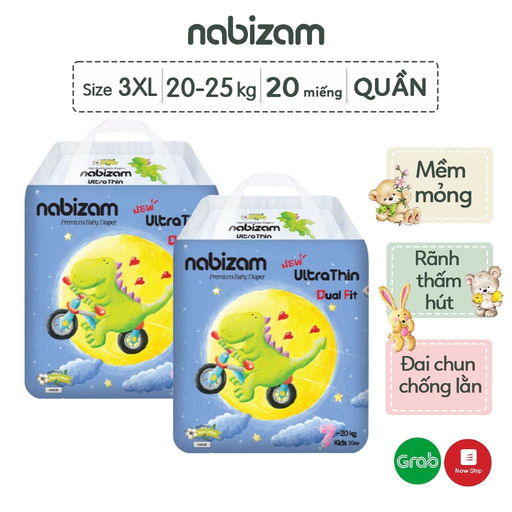 COMBO 2 Tã/Bỉm Quần NABIZAM Ultra Thin Nội Địa Hàn Siêu Mỏng Nhẹ, Rãnh Chống Tràn Linh Hoạt 3XL20 Từ 20kg, 20 Miếng/Bịch