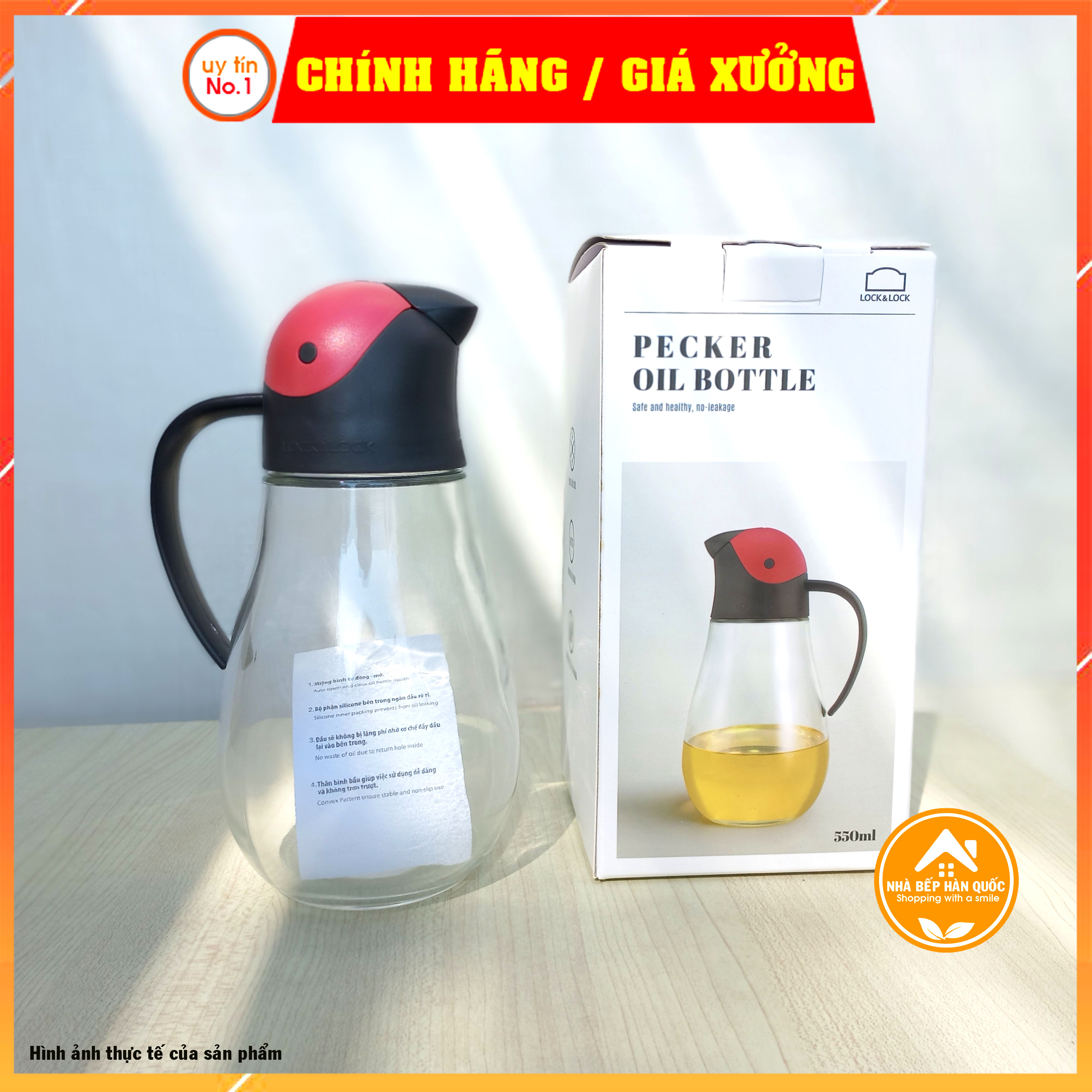 Bình thủy tinh đựng dầu LOCK&amp;LOCK tự động mở nắp CKO201 550ml