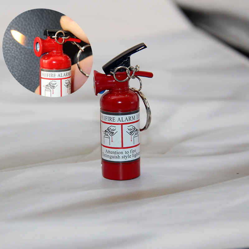 Hột quẹt bật lửa móc khóa hình bình chữa cháy mini kim loại - xài gas
