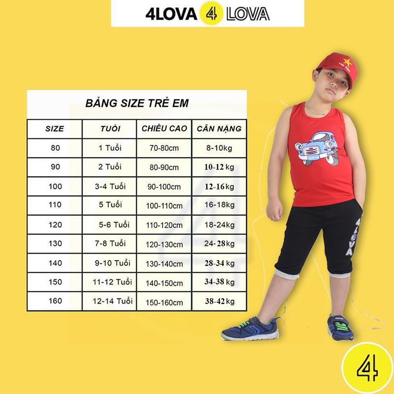 Áo thun cộc tay cho bé trai 4LOVA hoạt hình phối nhiều màu từ 8 - 30kg hàng chính